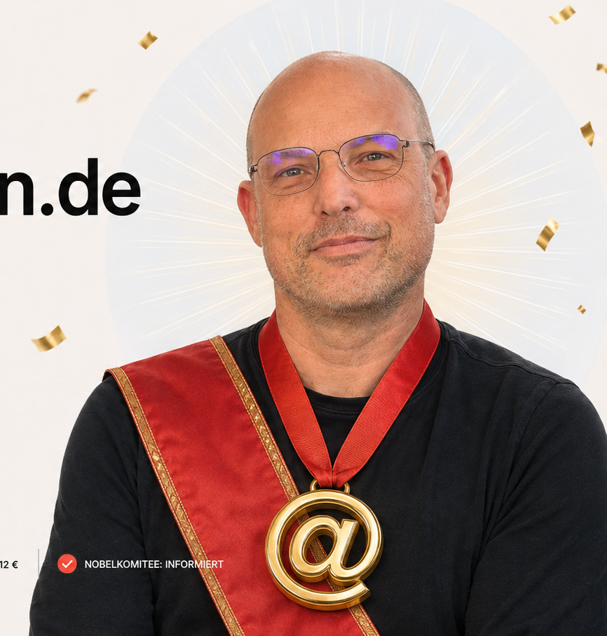 Porträt von Jens mit roter Schärpe und großer goldener @-Medaille